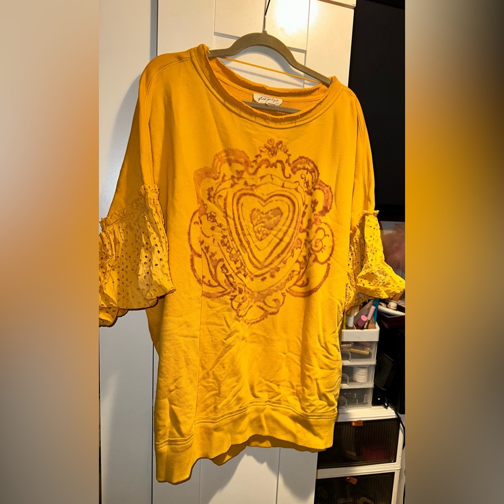 NWT FREE PEOPLE Doily Sweatshirt - Mustard - Picture 9 of 9